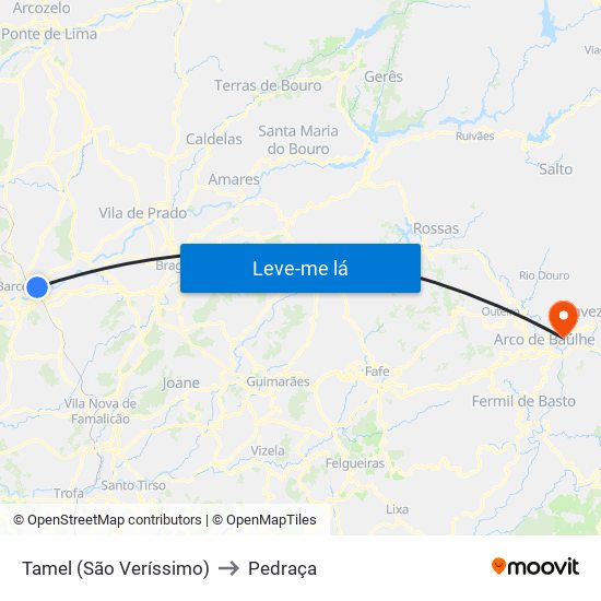 Tamel (São Veríssimo) to Pedraça map