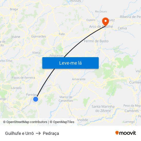 Guilhufe e Urrô to Pedraça map