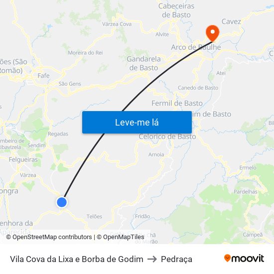 Vila Cova da Lixa e Borba de Godim to Pedraça map