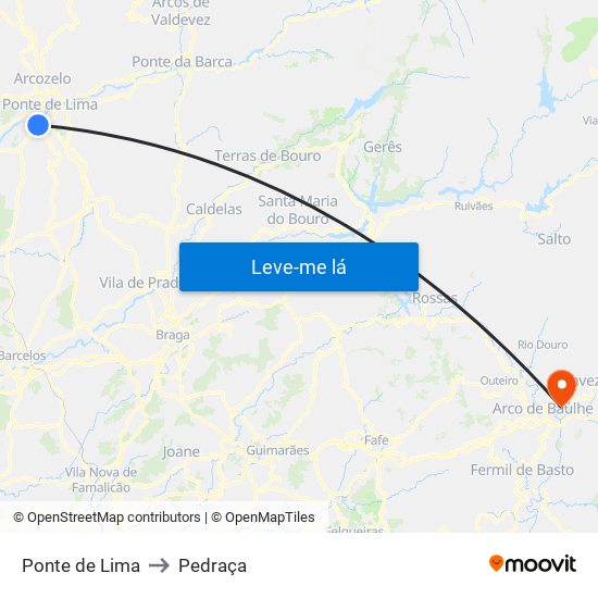 Ponte de Lima to Pedraça map