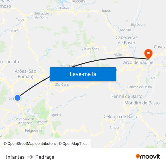 Infantas to Pedraça map