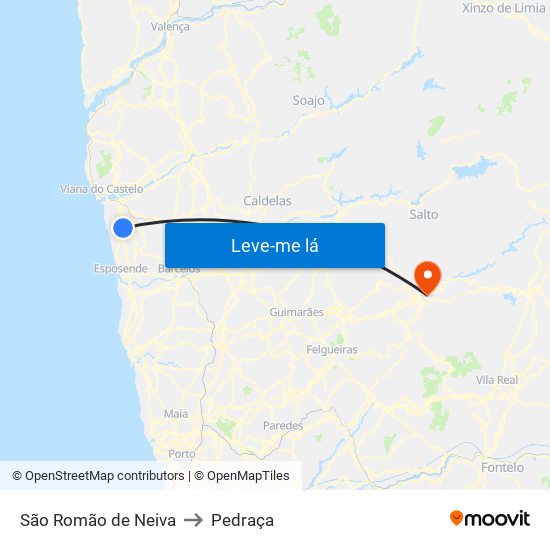 São Romão de Neiva to Pedraça map