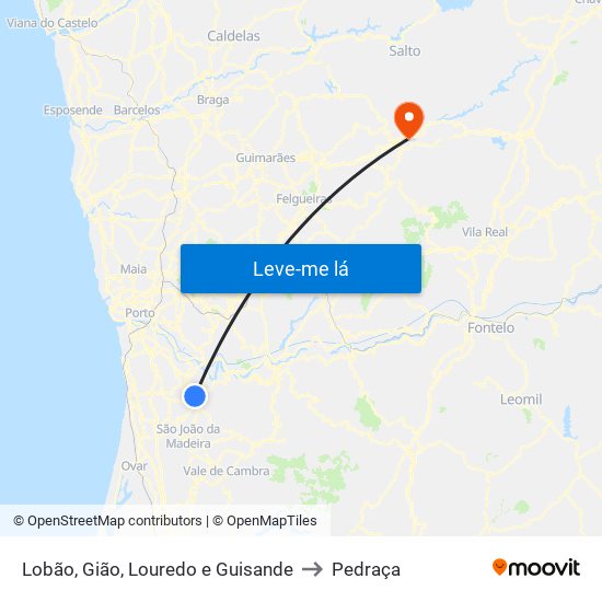 Lobão, Gião, Louredo e Guisande to Pedraça map