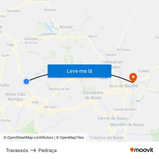 Travassós to Pedraça map