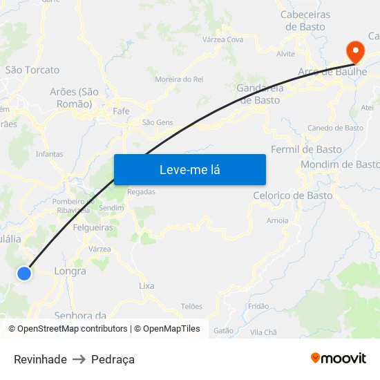 Revinhade to Pedraça map