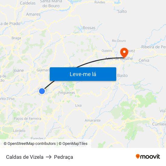 Caldas de Vizela to Pedraça map