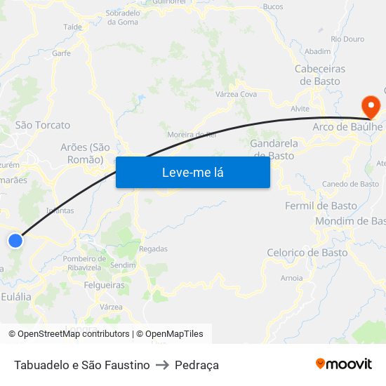 Tabuadelo e São Faustino to Pedraça map