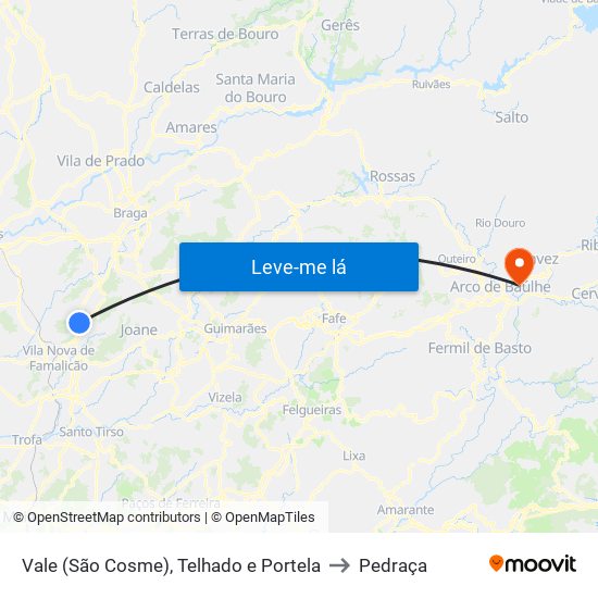 Vale (São Cosme), Telhado e Portela to Pedraça map