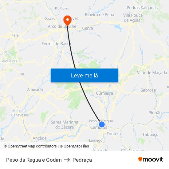 Peso da Régua e Godim to Pedraça map
