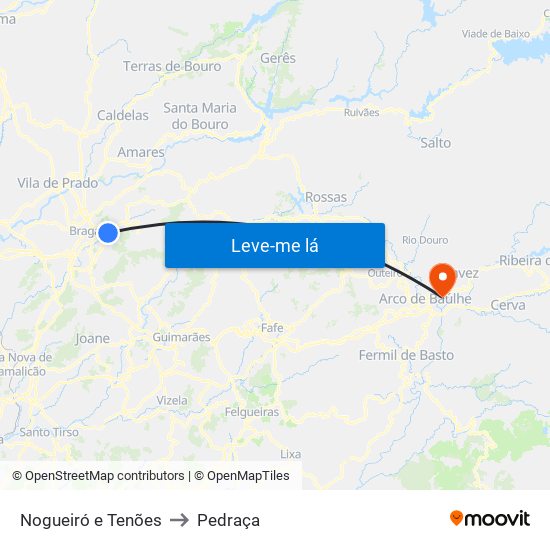 Nogueiró e Tenões to Pedraça map