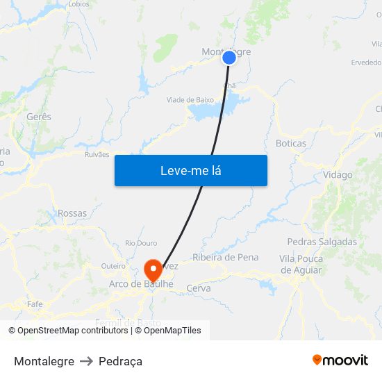 Montalegre to Pedraça map