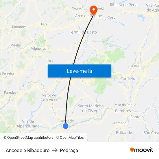 Ancede e Ribadouro to Pedraça map