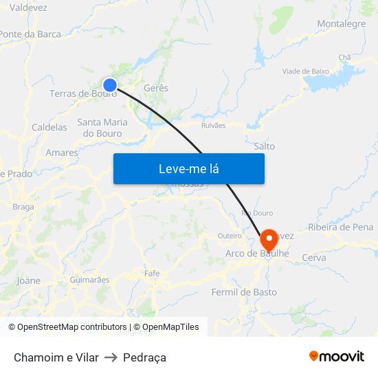 Chamoim e Vilar to Pedraça map