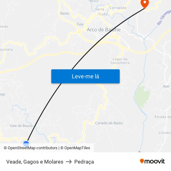 Veade, Gagos e Molares to Pedraça map