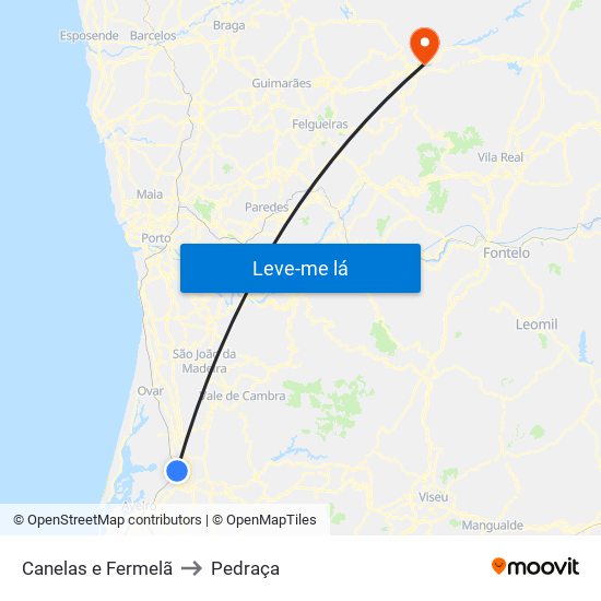 Canelas e Fermelã to Pedraça map