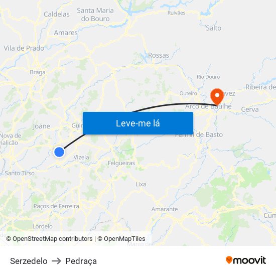 Serzedelo to Pedraça map
