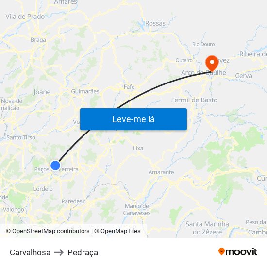 Carvalhosa to Pedraça map