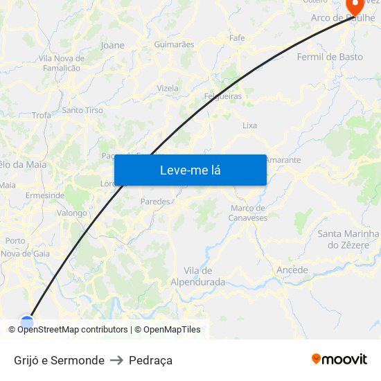 Grijó e Sermonde to Pedraça map
