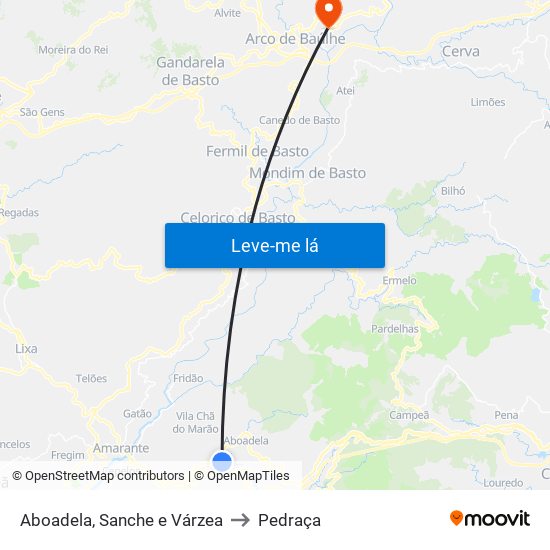 Aboadela, Sanche e Várzea to Pedraça map