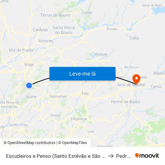 Escudeiros e Penso (Santo Estêvão e São Vicente) to Pedraça map
