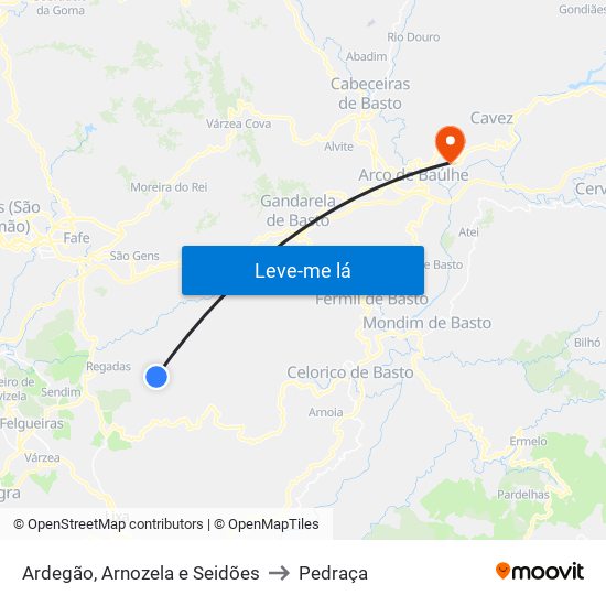 Ardegão, Arnozela e Seidões to Pedraça map