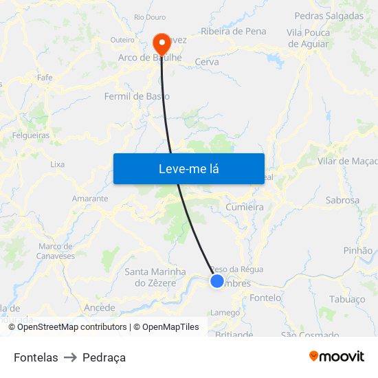 Fontelas to Pedraça map