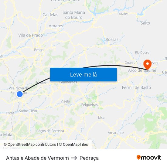 Antas e Abade de Vermoim to Pedraça map