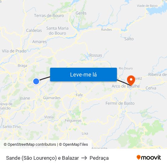 Sande (São Lourenço) e Balazar to Pedraça map