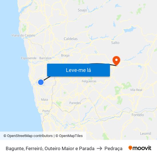 Bagunte, Ferreiró, Outeiro Maior e Parada to Pedraça map