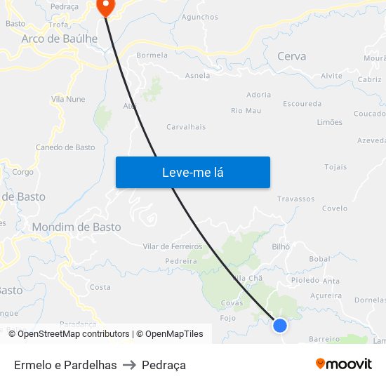 Ermelo e Pardelhas to Pedraça map