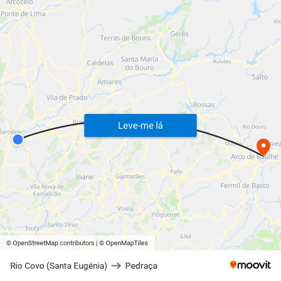 Rio Covo (Santa Eugénia) to Pedraça map
