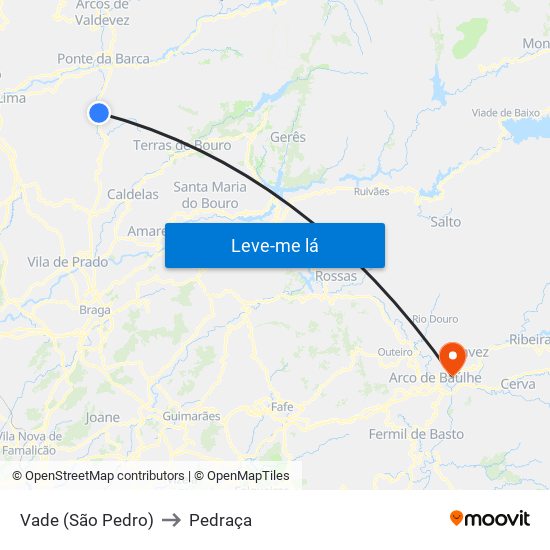 Vade (São Pedro) to Pedraça map