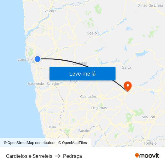 Cardielos e Serreleis to Pedraça map