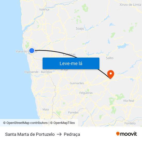 Santa Marta de Portuzelo to Pedraça map