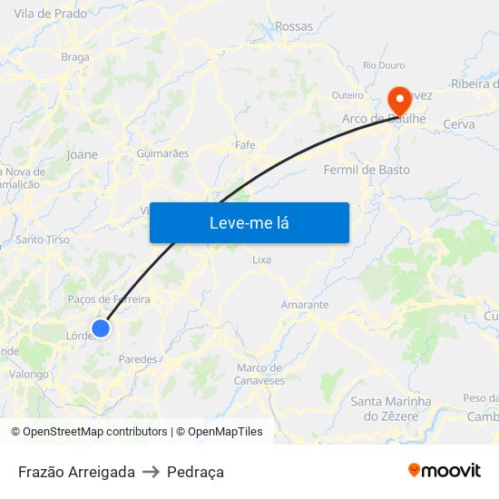 Frazão Arreigada to Pedraça map