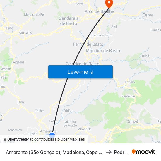 Amarante (São Gonçalo), Madalena, Cepelos e Gatão to Pedraça map