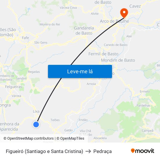 Figueiró (Santiago e Santa Cristina) to Pedraça map