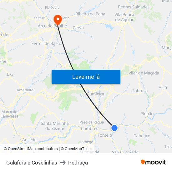 Galafura e Covelinhas to Pedraça map