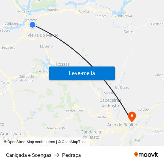 Caniçada e Soengas to Pedraça map
