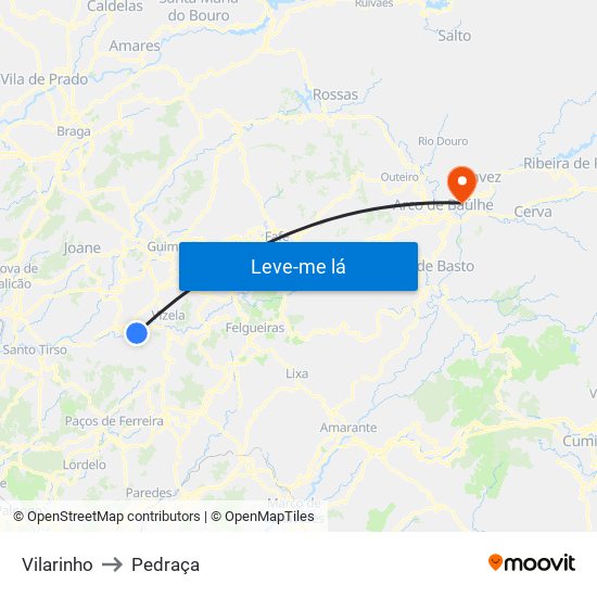Vilarinho to Pedraça map