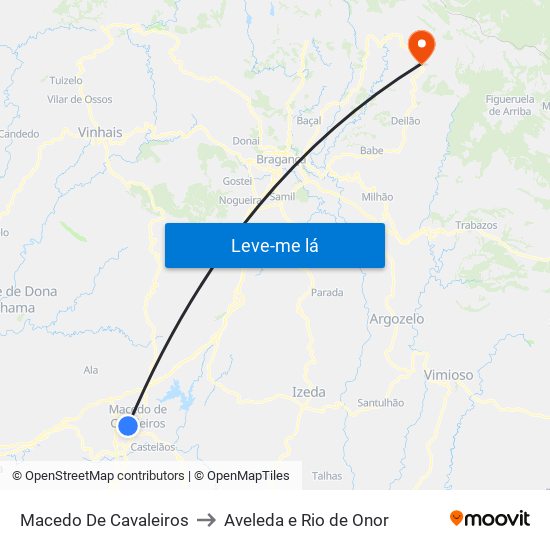 Macedo De Cavaleiros to Aveleda e Rio de Onor map