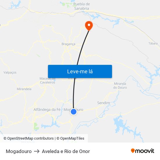 Mogadouro to Aveleda e Rio de Onor map