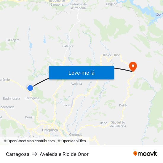 Carragosa to Aveleda e Rio de Onor map