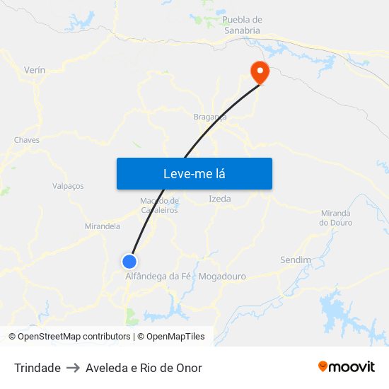 Trindade to Aveleda e Rio de Onor map