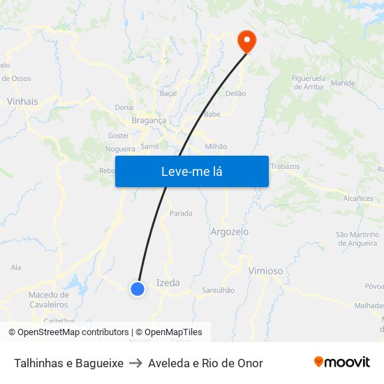 Talhinhas e Bagueixe to Aveleda e Rio de Onor map