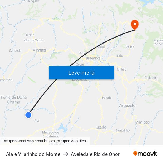 Ala e Vilarinho do Monte to Aveleda e Rio de Onor map