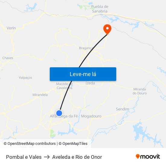 Pombal e Vales to Aveleda e Rio de Onor map