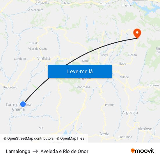 Lamalonga to Aveleda e Rio de Onor map