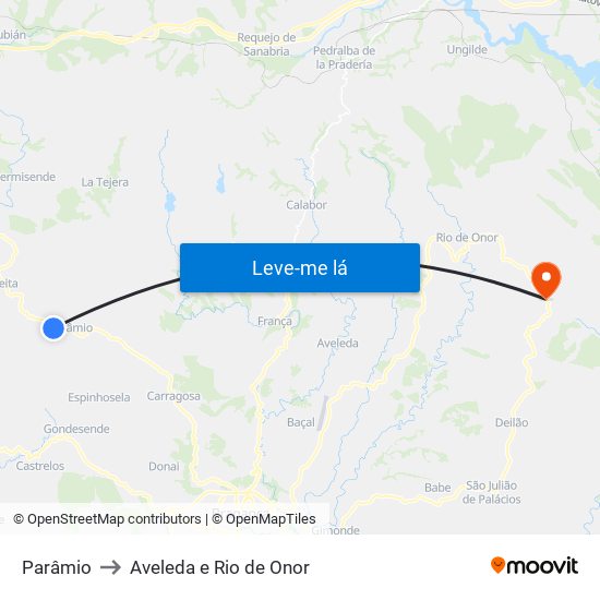 Parâmio to Aveleda e Rio de Onor map