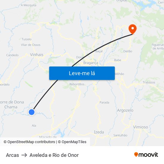 Arcas to Aveleda e Rio de Onor map